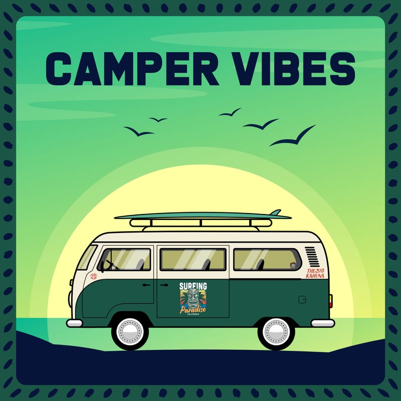 Camper Vibes - Flat illustration drawing catching the surfing vibes.