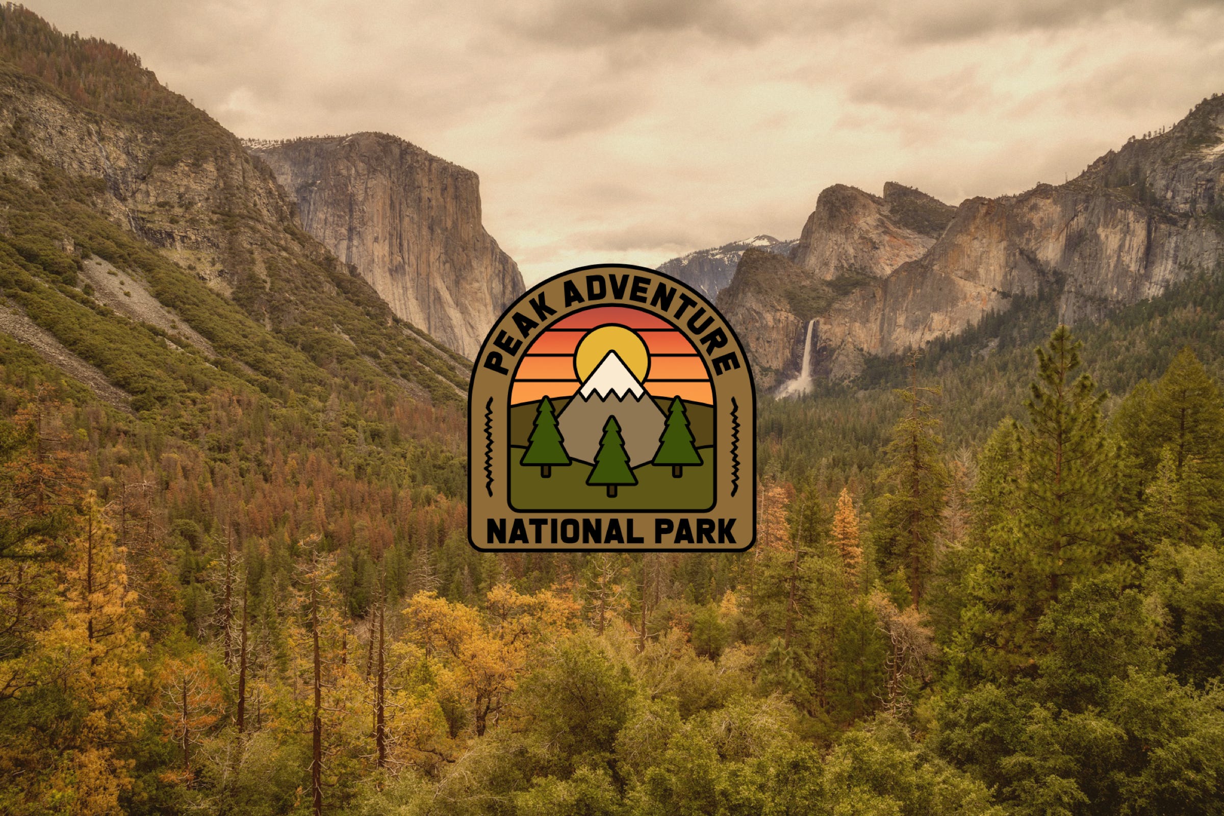 Peak Adventure - National Park Logo with Forest Background